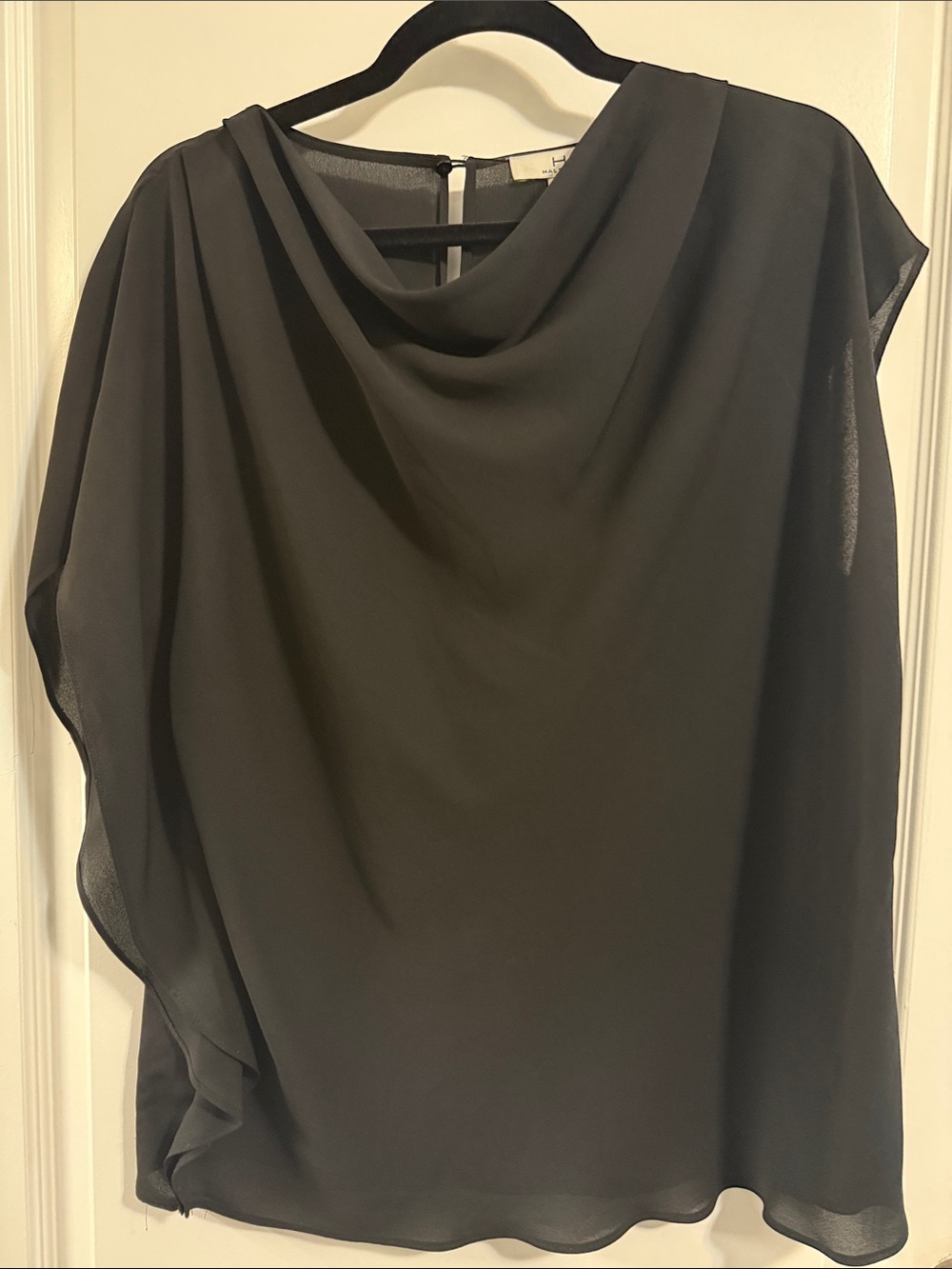 Halston Flowy Black Chiffon Blouse